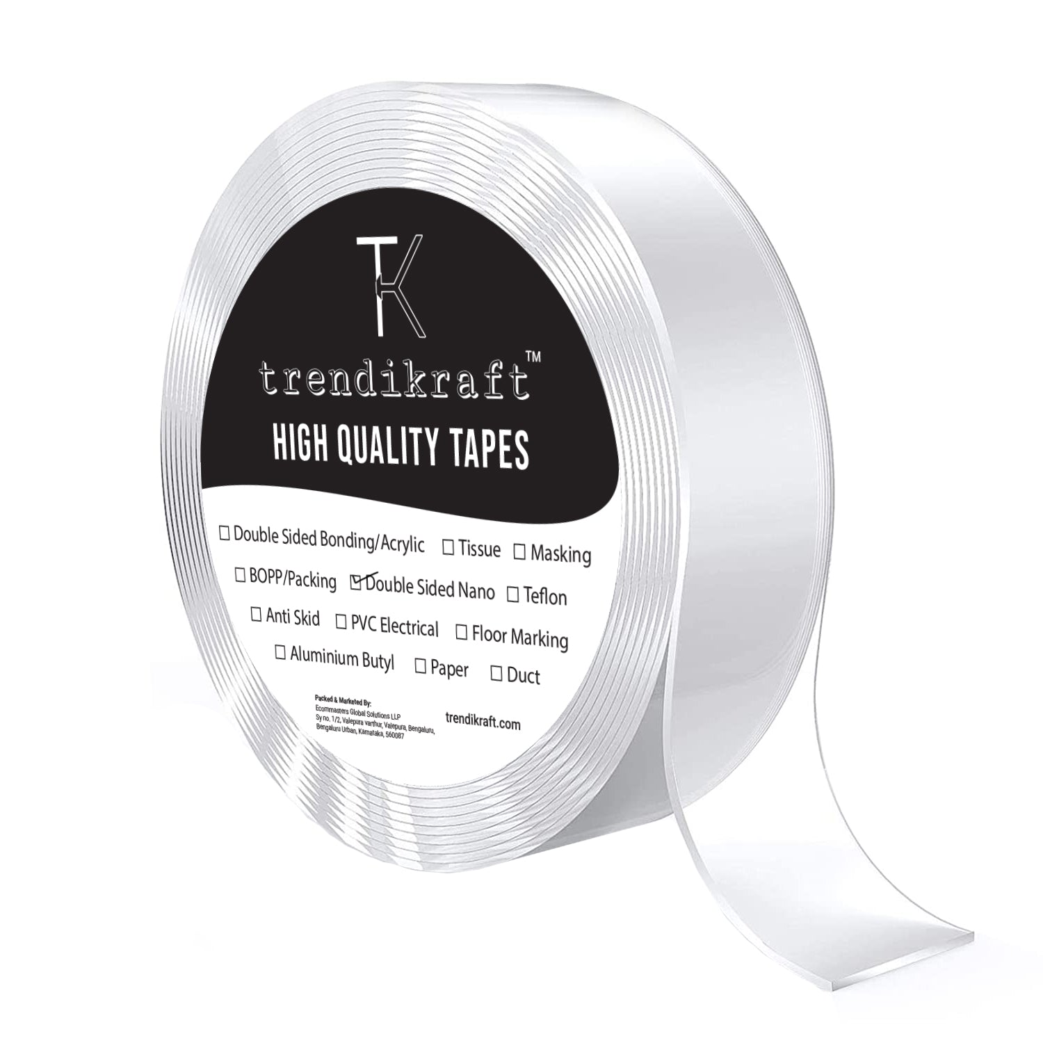 TRENDIKRAFT 1 inch x 3 meter Pack of 1 Double Sided Tape Traceless Self Adhesive Universal Transparent Strong Grip For Home Wall Balloon Tape Removable Reusable