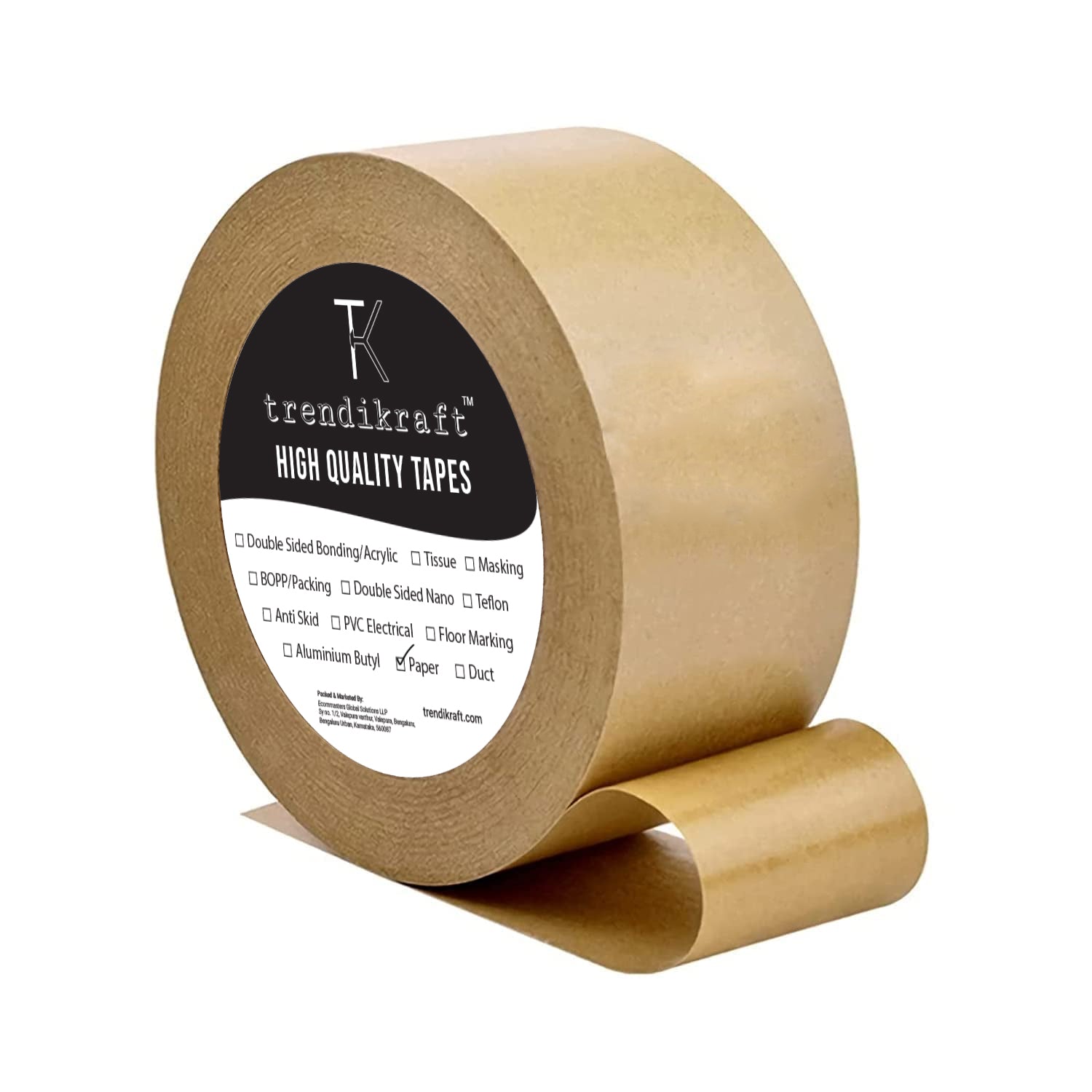 TRENDIKRAFT 2 inch x 50 meter Pack of 1 Brown Kraft Paper Tape for Packing Materials Easy-to-Tear Writable Non-Coated Surface for Sealing and Packaging Use Eco-Friendly and Recyclable