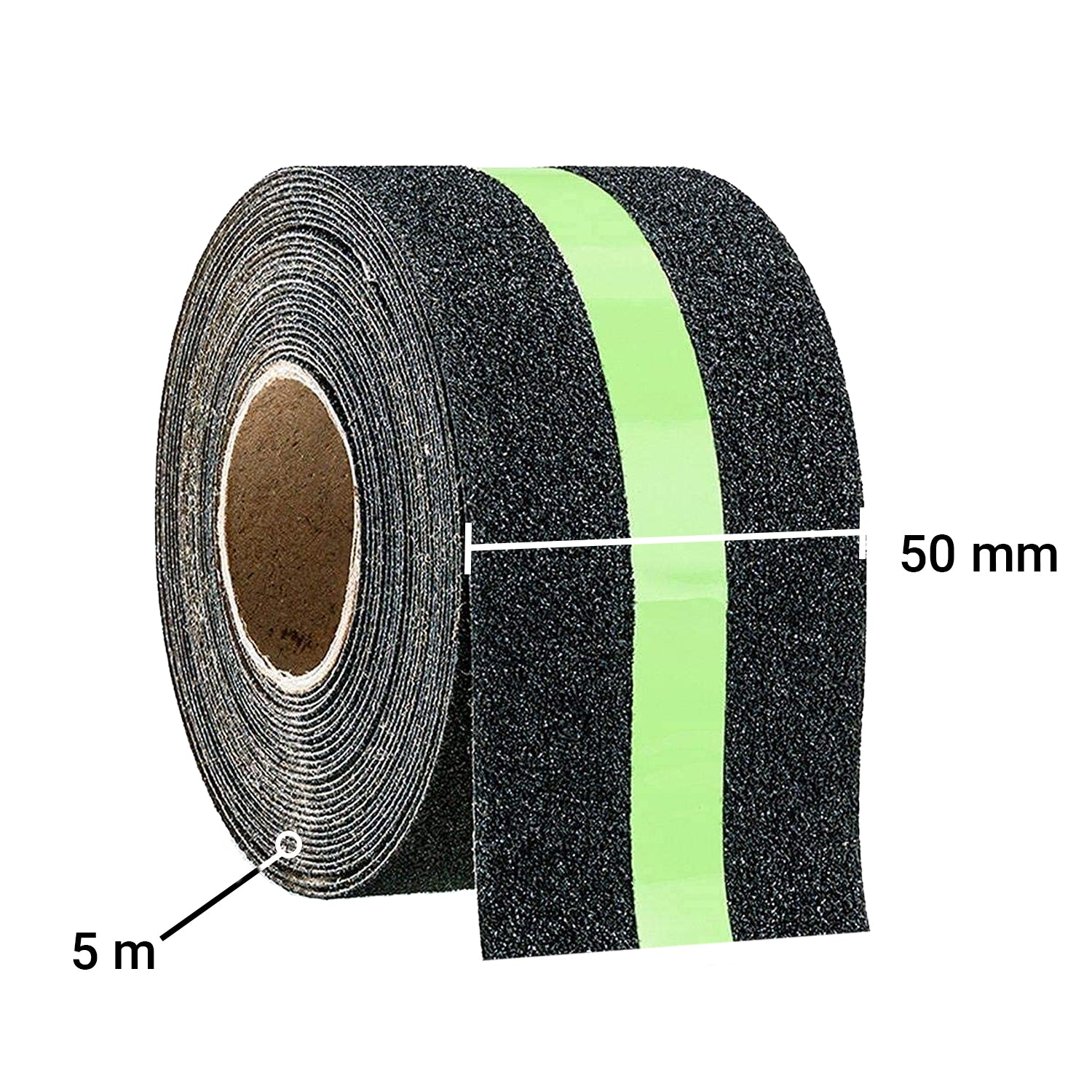 TRENDIKRAFT 50mm x 5 meter Black & Glowing Green Night Glowing Anti Skid Anti Slip Grip Tape for Stairs Adhesive Tape for Slippery Floors Staircase Ramps Indoor Outdoor Use Keeps You Safe