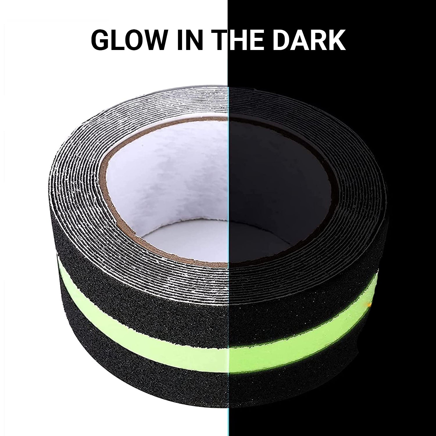 TRENDIKRAFT 50mm x 5 meter Black & Glowing Green Night Glowing Anti Skid Anti Slip Grip Tape for Stairs Adhesive Tape for Slippery Floors Staircase Ramps Indoor Outdoor Use Keeps You Safe
