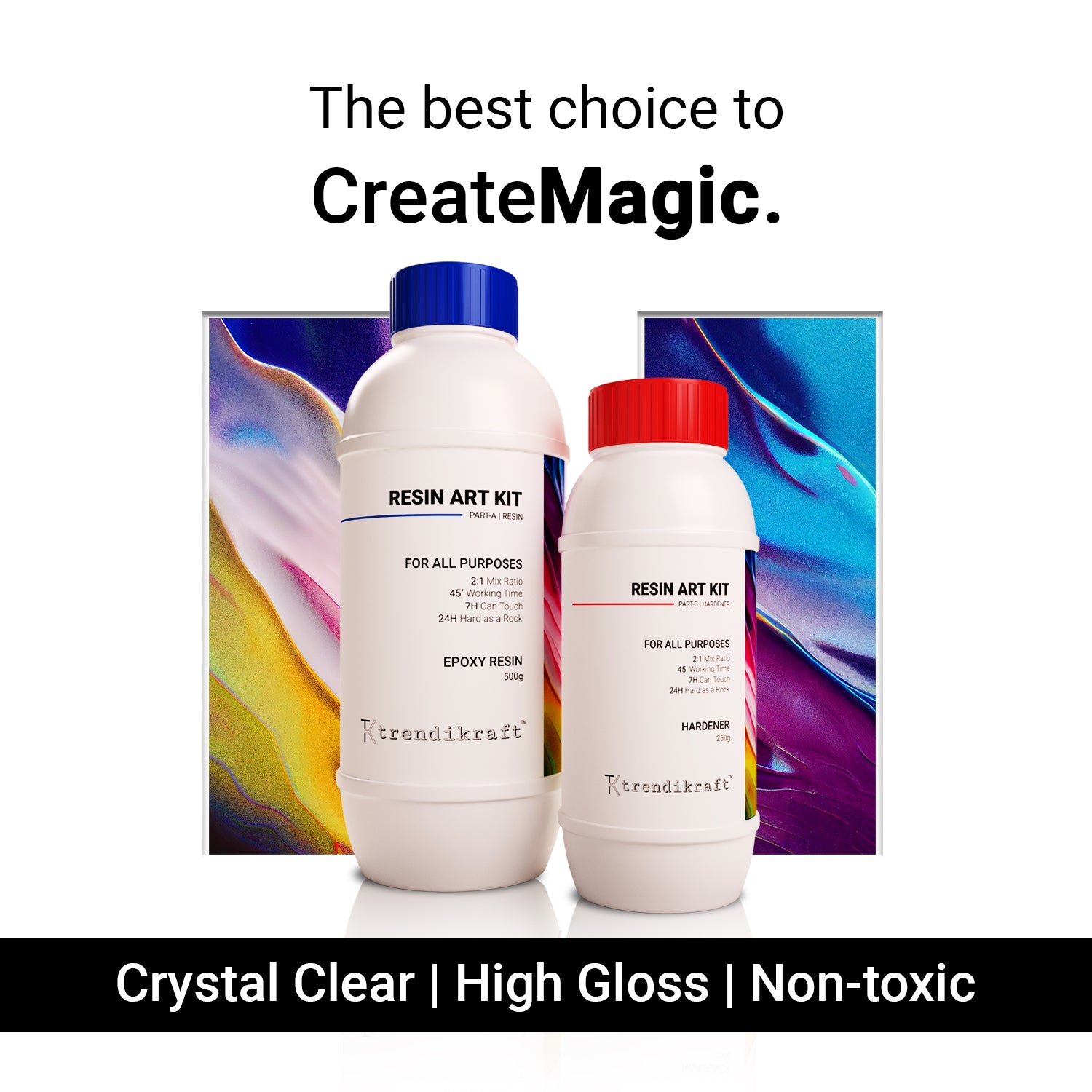 TRENDIKRAFT 2:1 750G Crystal Clear Epoxy Resin Art Kit with Liquid Hardener