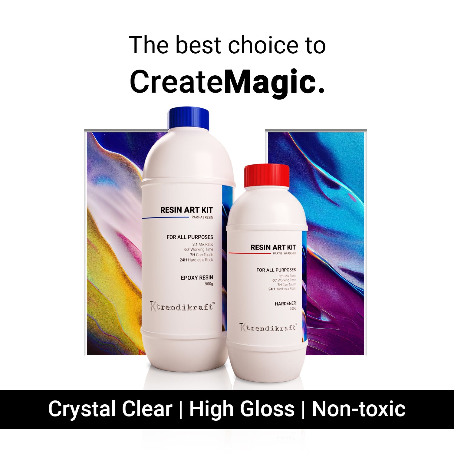 TRENDIKRAFT 3:1 1200G Crystal Clear Epoxy Resin Art Kit with Liquid Hardener