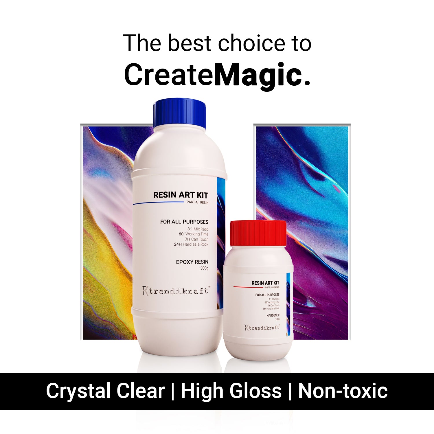 TRENDIKRAFT 3:1 400G Crystal Clear Epoxy Resin Art Kit with Liquid Hardener