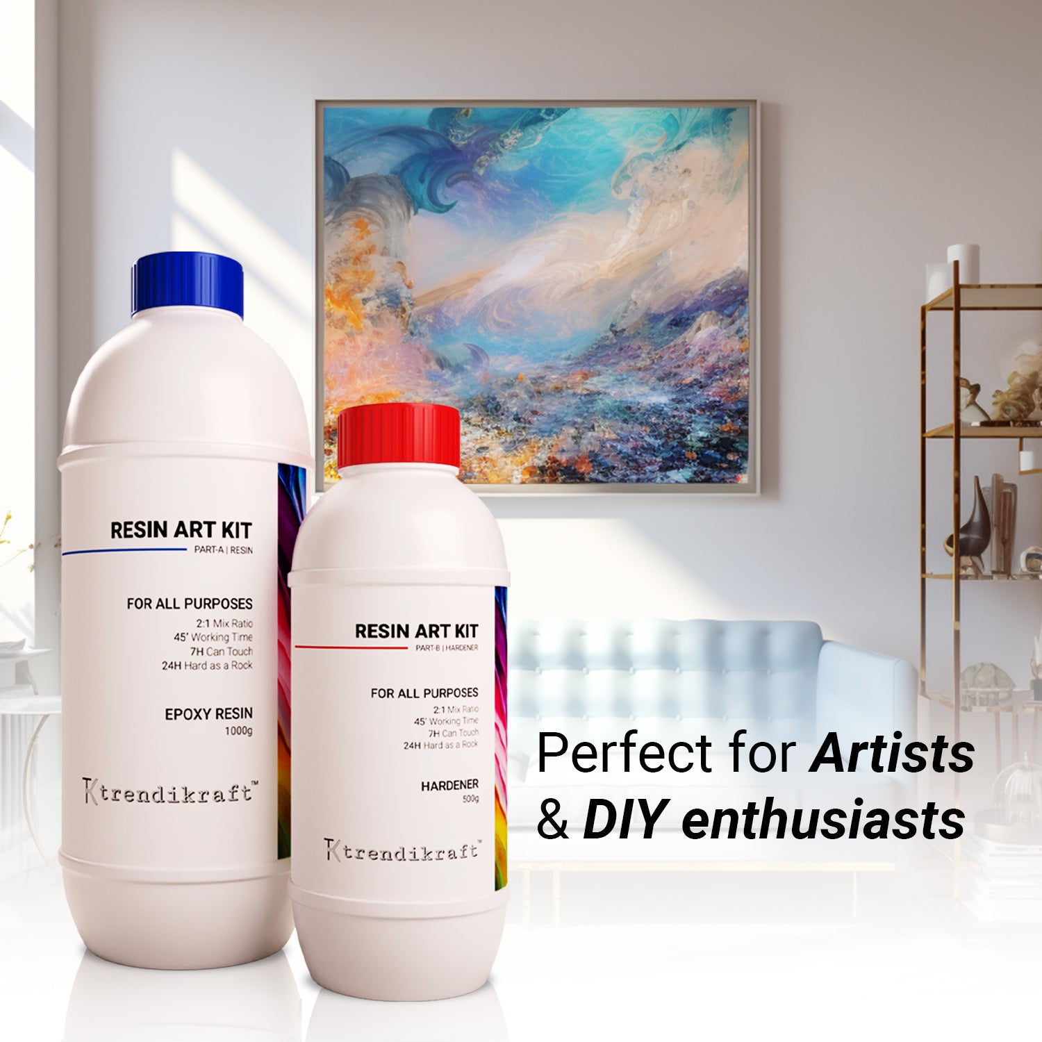 TRENDIKRAFT 2:1 1500G Crystal Clear Epoxy Resin Art Kit with Liquid Hardener