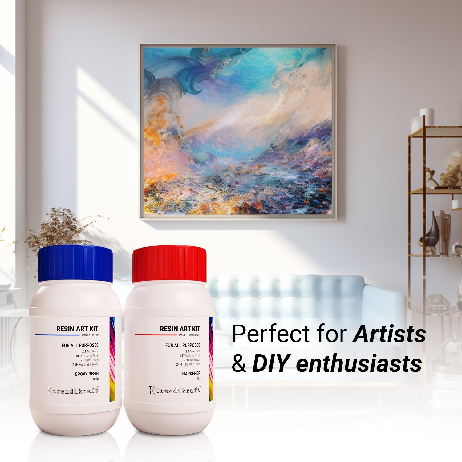 TRENDIKRAFT 2:1 150G Crystal Clear Epoxy Resin Art Kit with Liquid Hardener