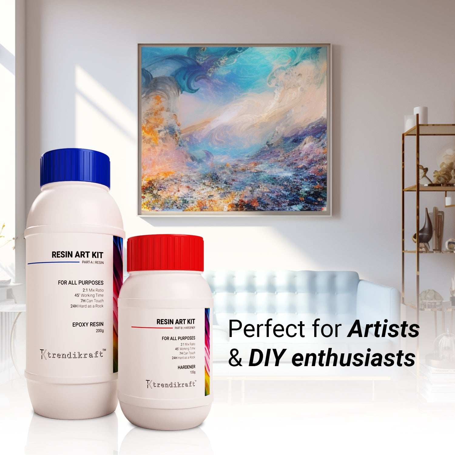 TRENDIKRAFT 2:1 300G Crystal Clear Epoxy Resin Art Kit with Liquid Hardener