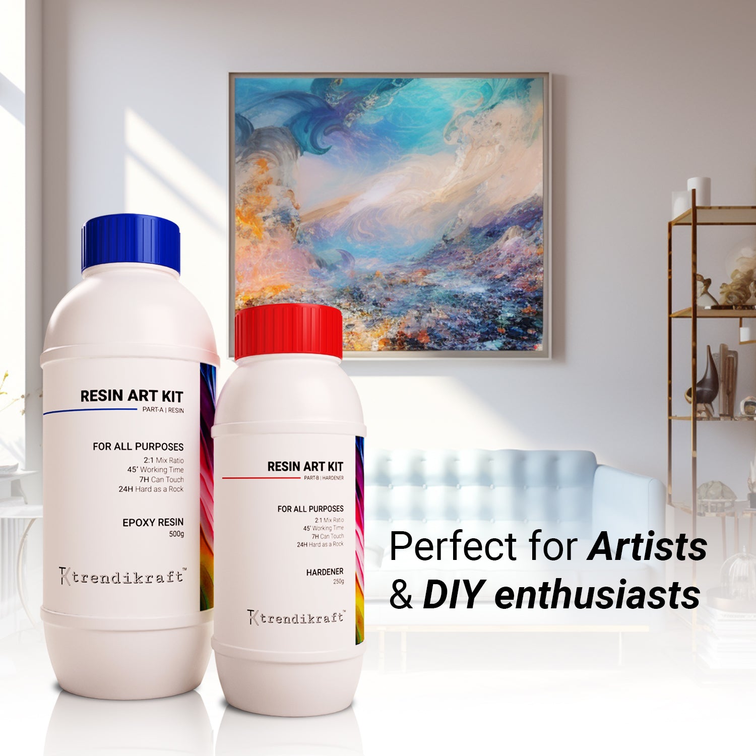 TRENDIKRAFT 2:1 750G Crystal Clear Epoxy Resin Art Kit with Liquid Hardener