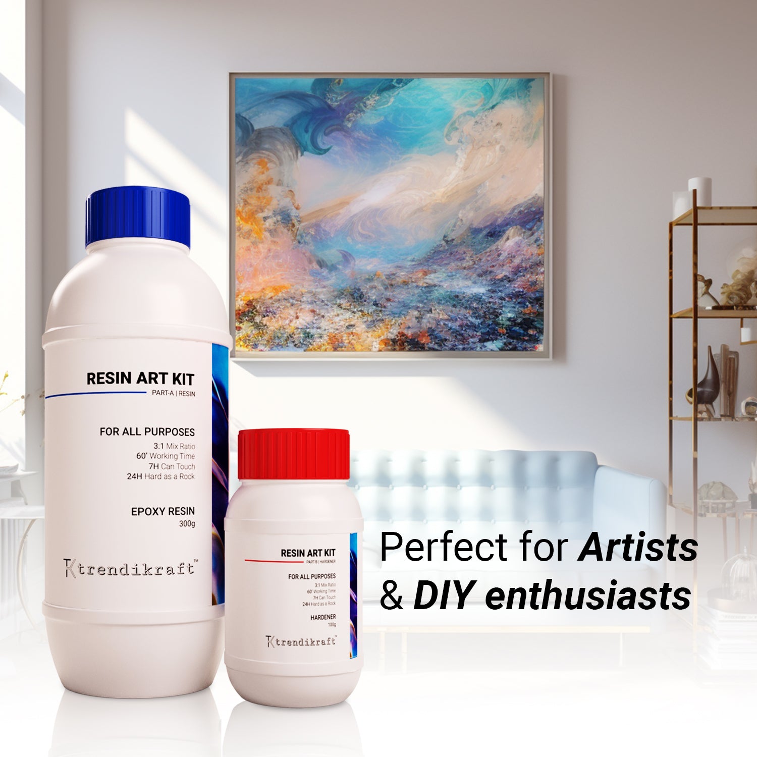 TRENDIKRAFT 3:1 400G Crystal Clear Epoxy Resin Art Kit with Liquid Hardener