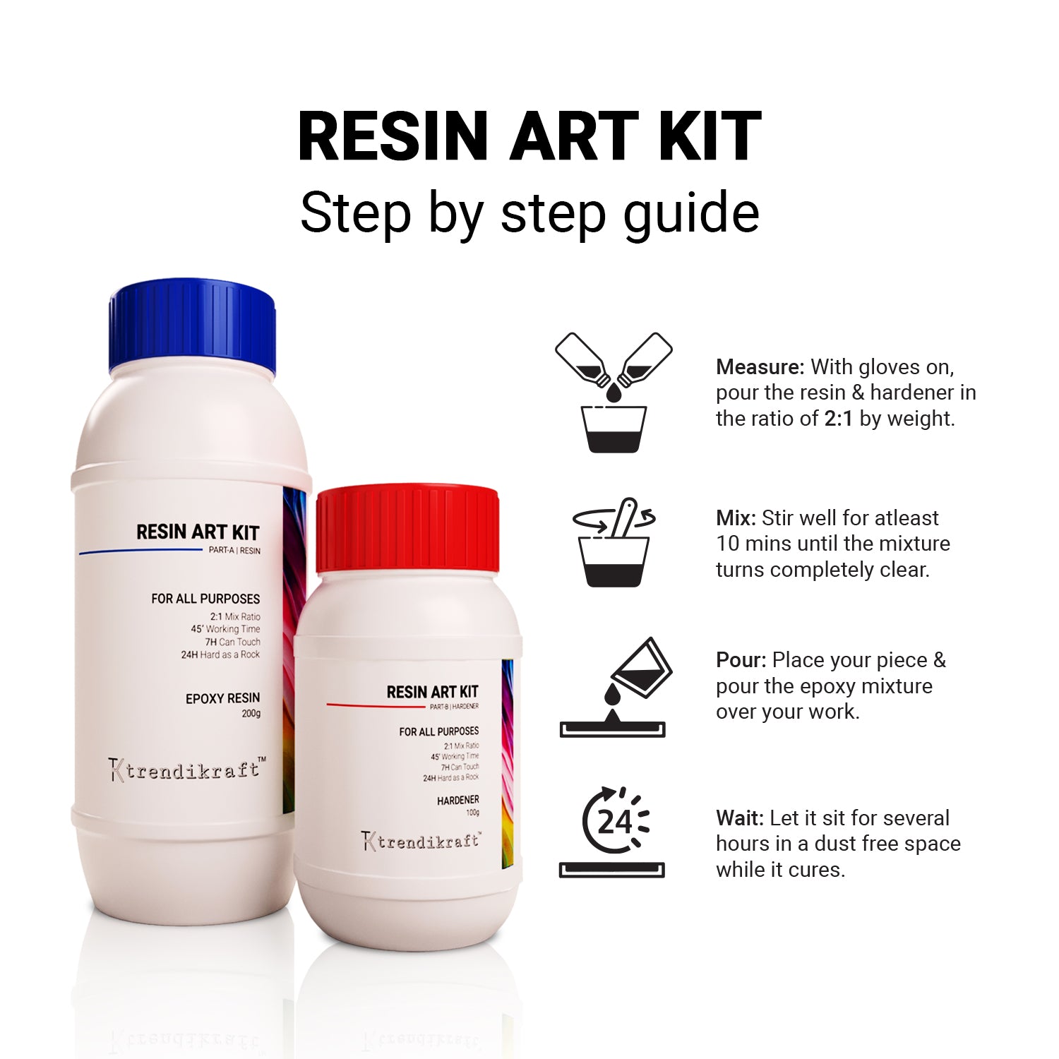 TRENDIKRAFT 2:1 300G Crystal Clear Epoxy Resin Art Kit with Liquid Hardener