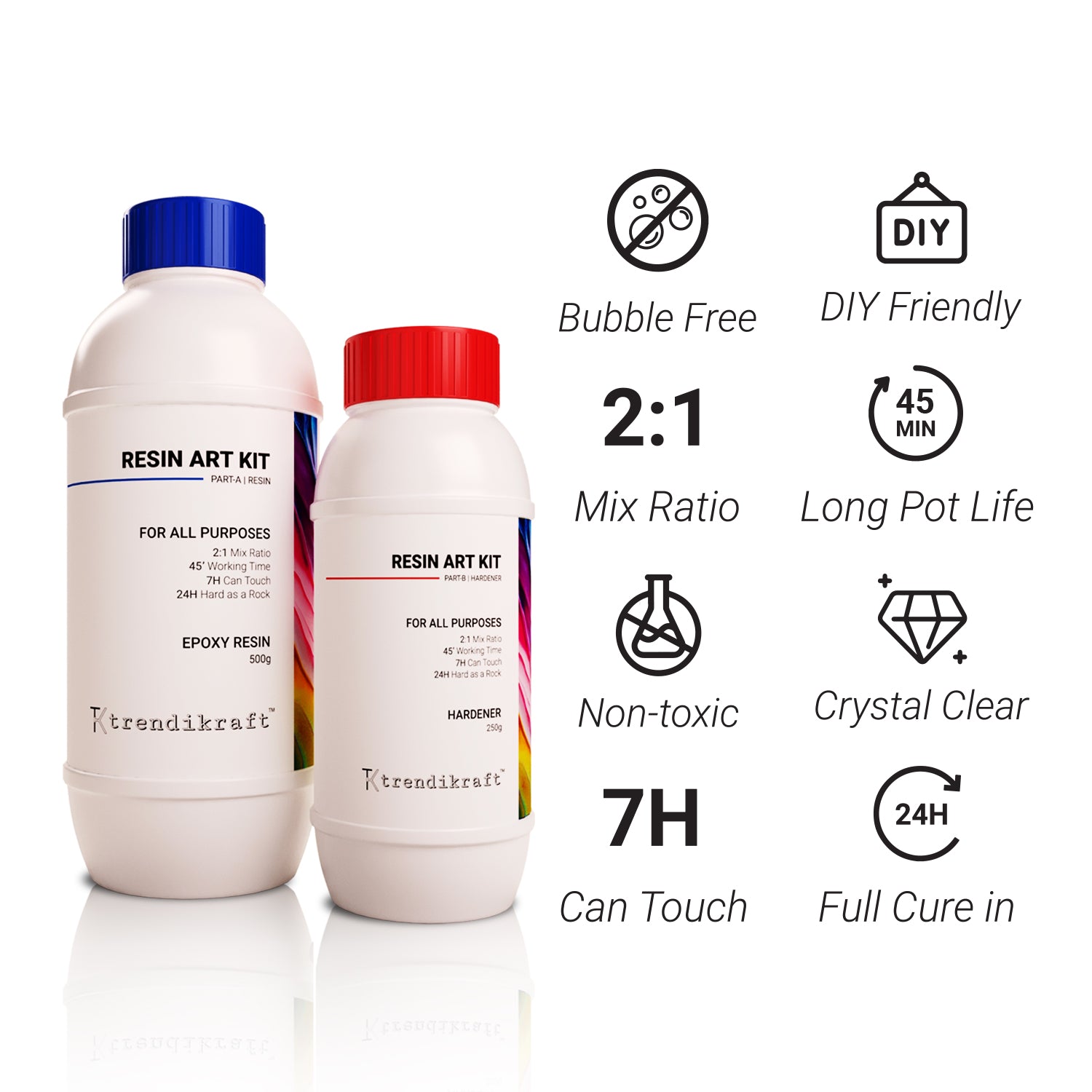 TRENDIKRAFT 2:1 750G Crystal Clear Epoxy Resin Art Kit with Liquid Hardener
