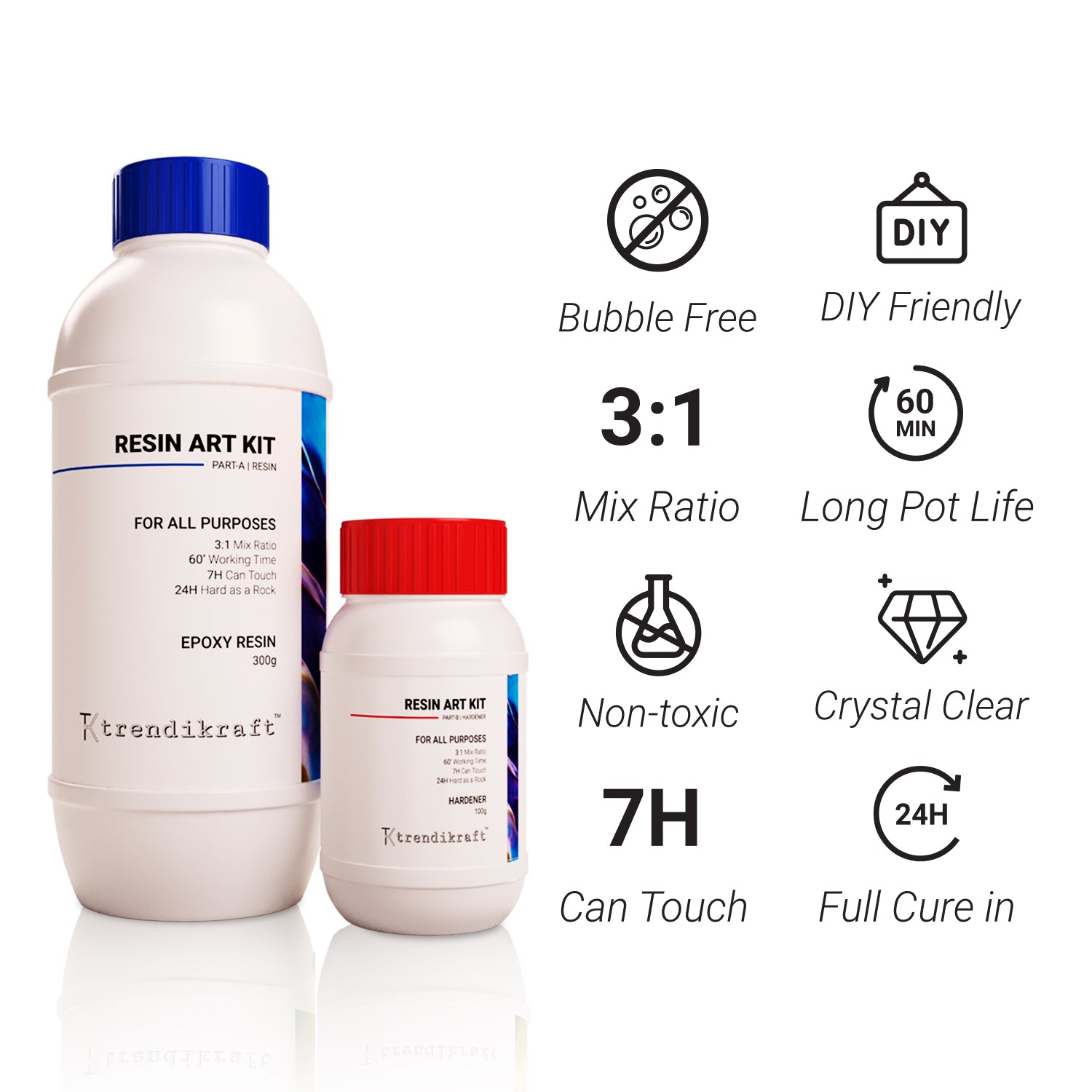TRENDIKRAFT 3:1 400G Crystal Clear Epoxy Resin Art Kit with Liquid Hardener