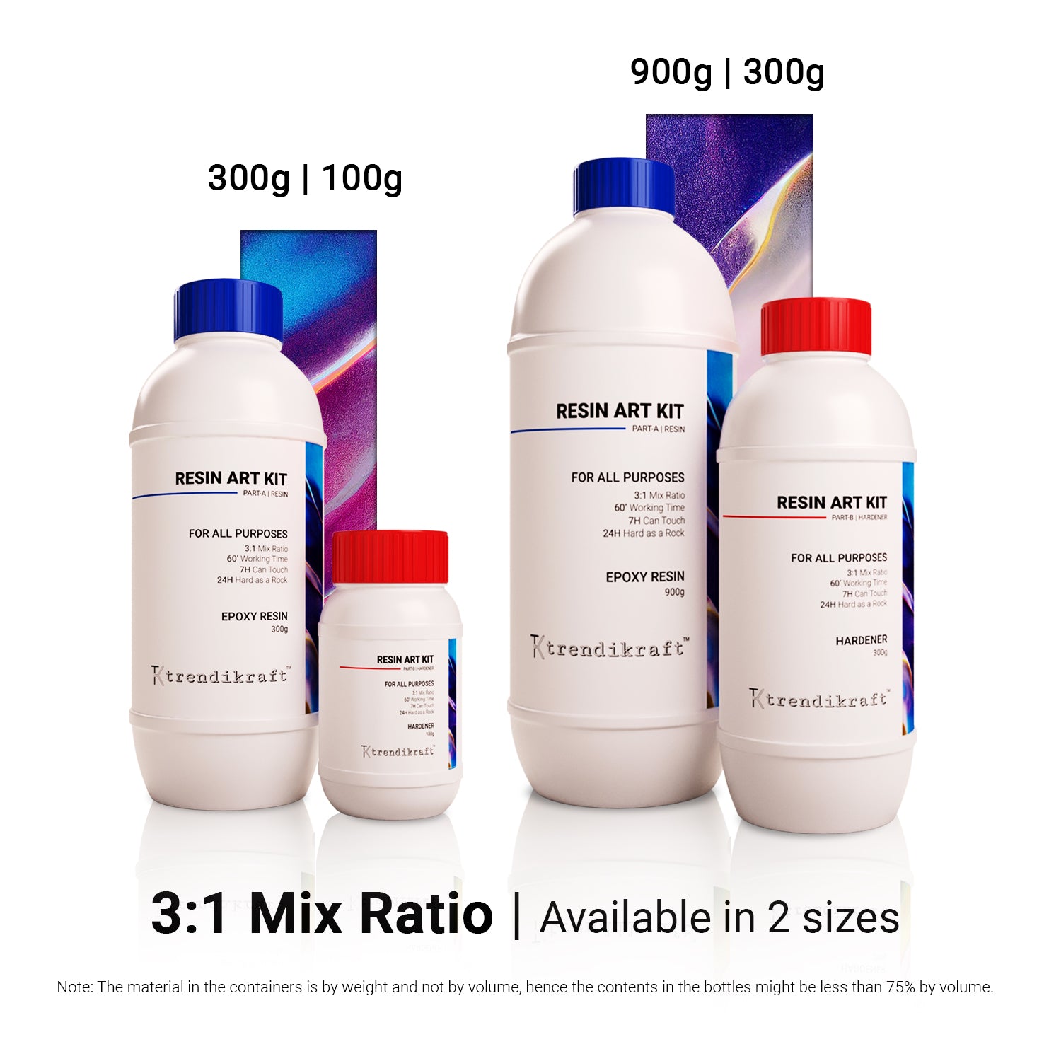 TRENDIKRAFT 3:1 1200G Crystal Clear Epoxy Resin Art Kit with Liquid Hardener